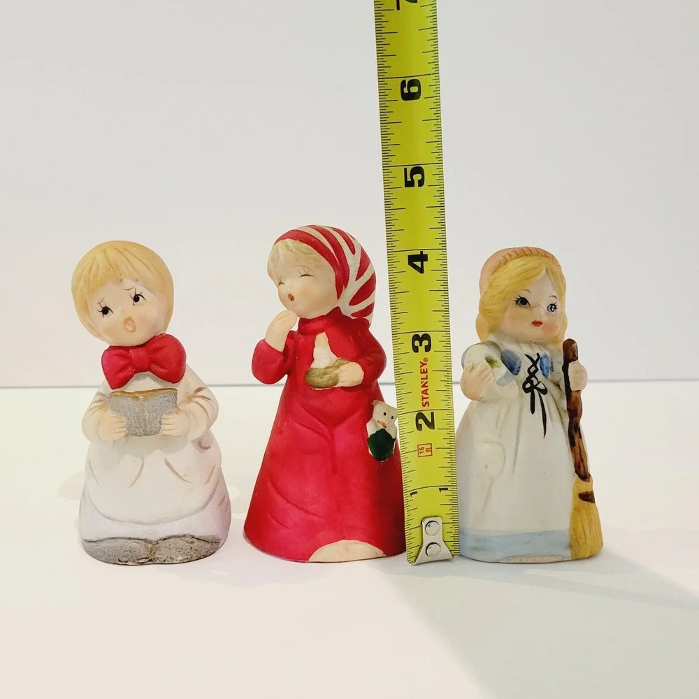 Jasco 1978 Merri-Bells Fine Bisque Porcelain Figurine Bells Vintage Set of 3